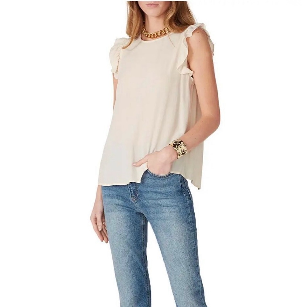 BA&SH Cream Fani Open Wrap Back Flutter Sleeve Top Blouse Sz Large (3) Summer